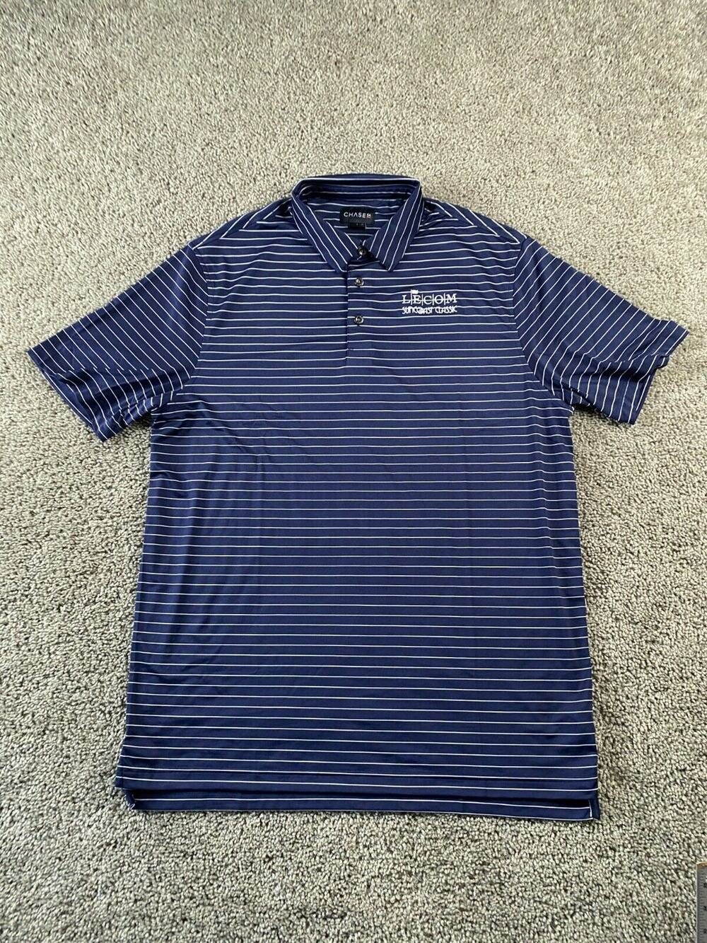 Chase 54 Polo Shirt Mens Large Blue White Golf Golfer Golfing Lightweight Casual